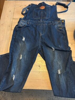 Dark Blue Distressed Denim Overalls for Women size Large no brand